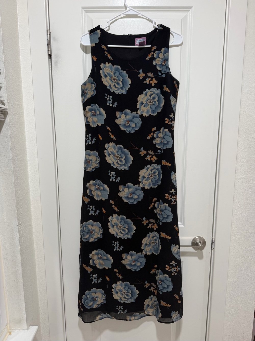 Preview International Black Maxi Dress with Blue and Tan Floral Print